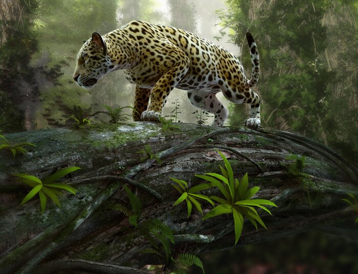 Poster Jungle met 3D jaguar