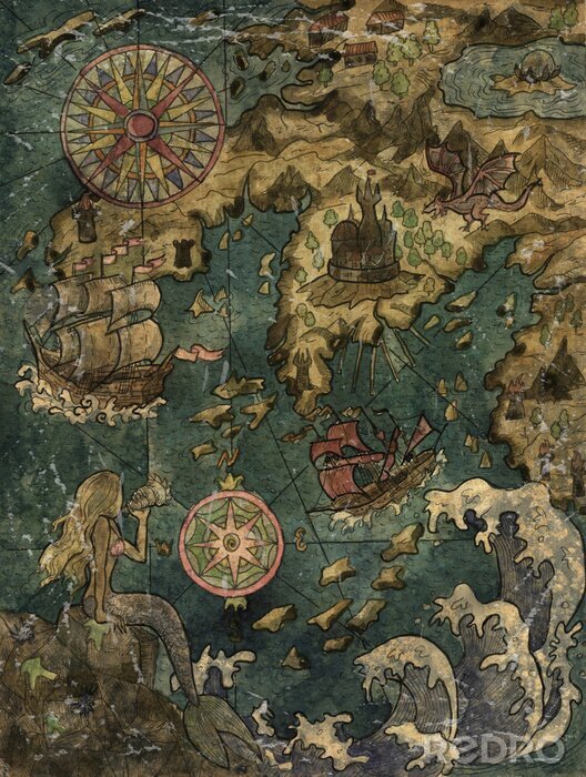 Poster Kaart van de schipbreukelingen
