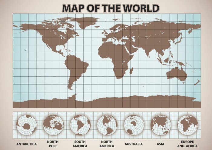 Poster kaart van de wereld retro-stijl