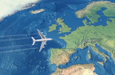 Kaart van Europa met vliegtuig