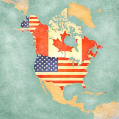 Kaart van Noord-Amerika met vlaggen