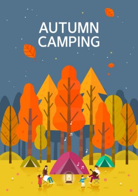 Poster Kamperen in het herfstbos grafisch ontwerp