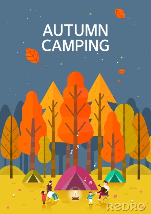Poster Kamperen in het herfstbos grafisch ontwerp