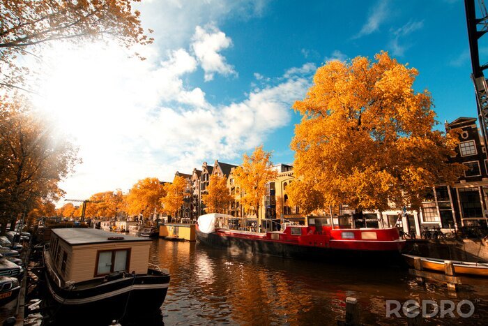 Poster Kanal mit Booten in Amsterdam