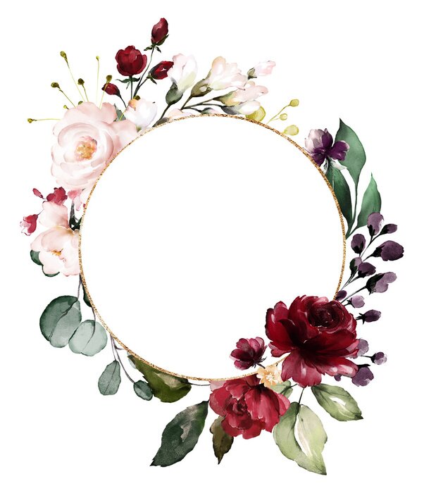 Poster Karmijnrode rozen op een boho-krans