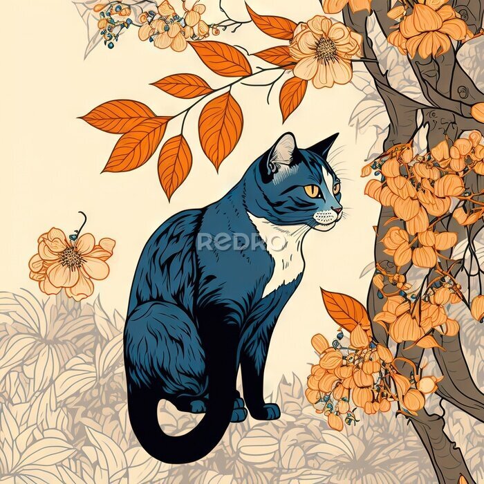 Poster Kat in de herfsttuin