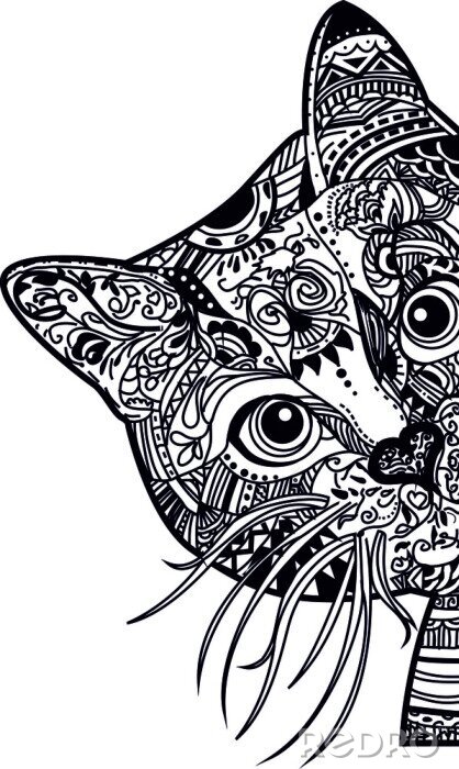 Poster Kat in grafische patronen