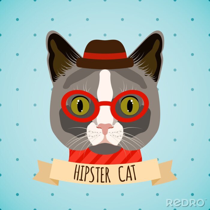 Poster Kat met bril en hoed