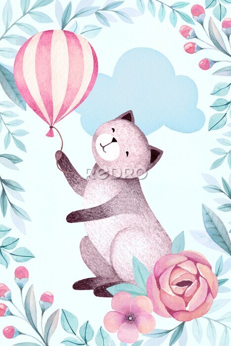 Poster Kat met een ballon