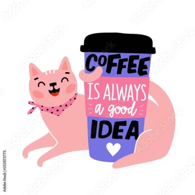 Kat met een kopje koffie