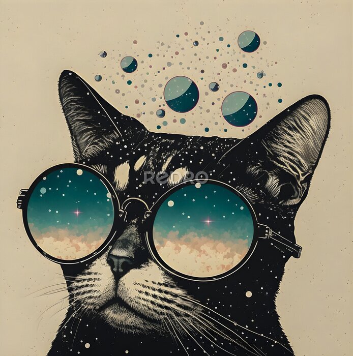 Poster Kat met galaxy bril