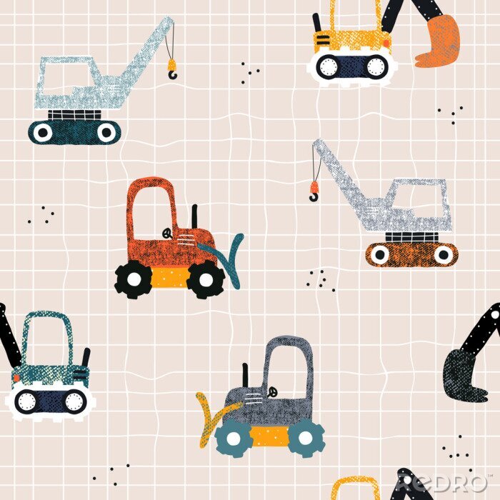 Poster Kids seamless pattern with building equipment. Funny creative print for textile. Vector hand drawn illustration.