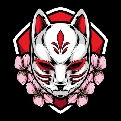 kitsune mask with sakura vector