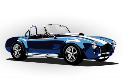 Poster klassieke sportwagen cobra roadster blauw