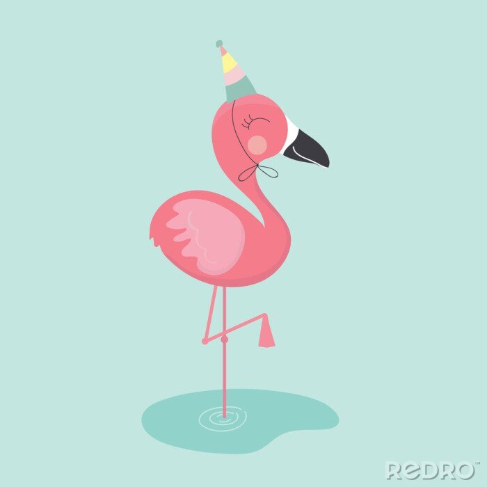 Poster Kleine flamingo met een hoed