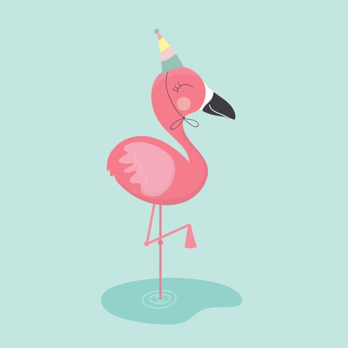 Poster Kleine flamingo met een hoed