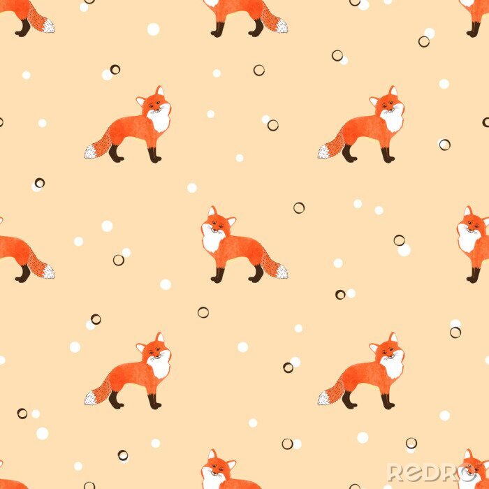 Poster Kleine vosjes op een gestippelde achtergrond