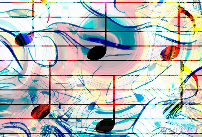 Poster kleur muziek noten en kleur achtergrond. Muziek concept.
