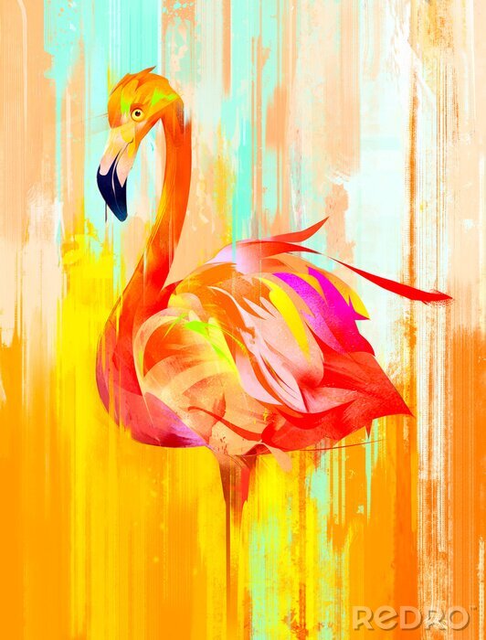 Poster Kleurrijk geschilderde flamingo