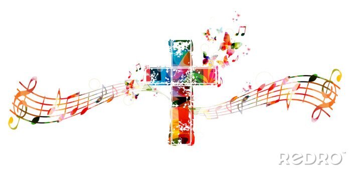 Poster Kleurrijk kruis met muzieknoten