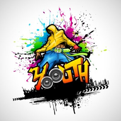 Poster Kleurrijk patroon met een tiener in graffitistijl.