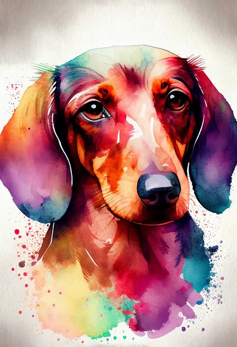 Poster Kleurrijk portret van een teckel