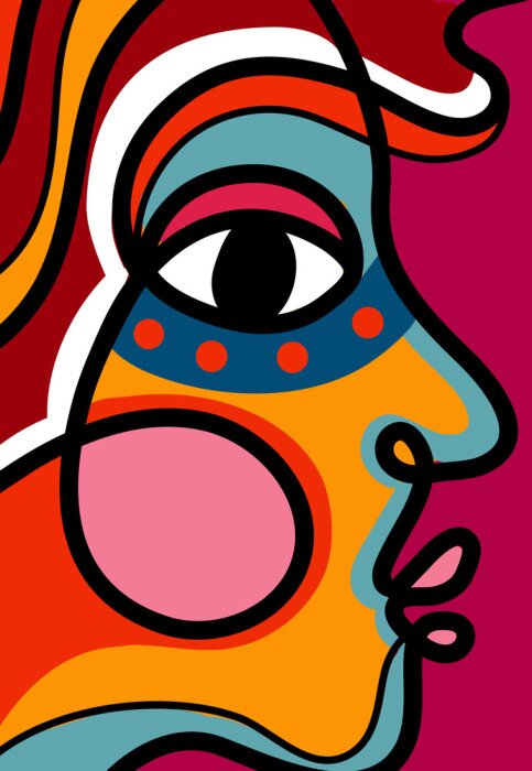 Poster Kleurrijk portret van een vrouw met roze wangen