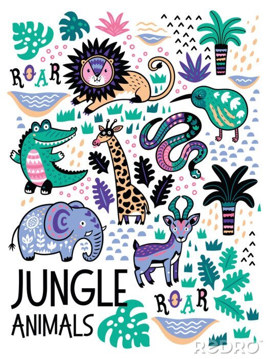 Poster Kleurrijk thema met safaridieren