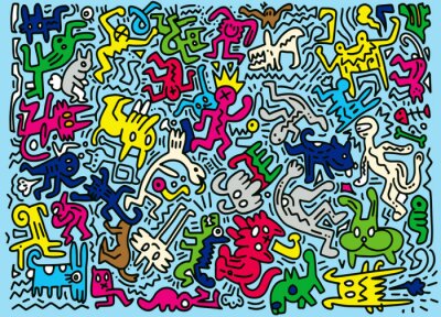 Poster Kleurrijke afbeeldingen met abstracte dieren