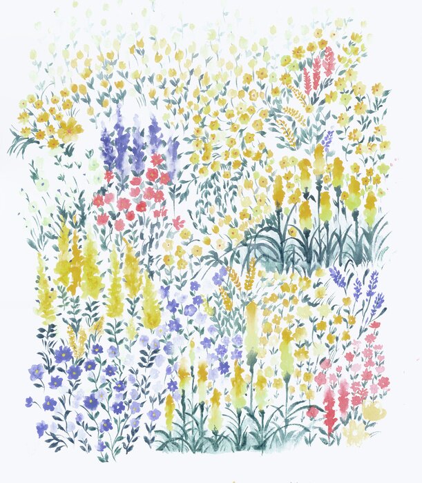 Poster Kleurrijke aquarel weide