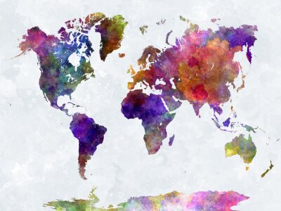Kleurrijke aquarel wereldkaart