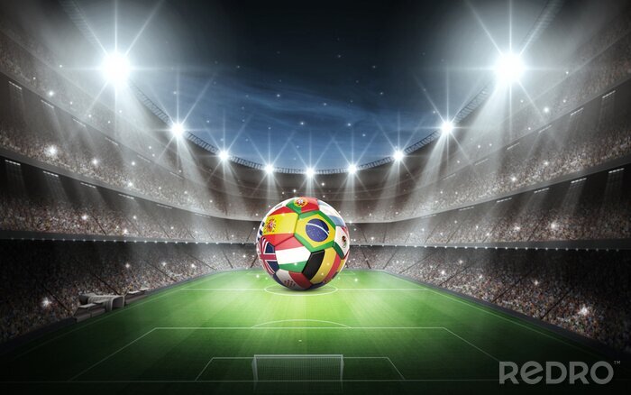 Poster kleurrijke bal in het verlichte stadion