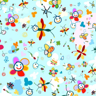 Kleurrijke bloemen en wezens