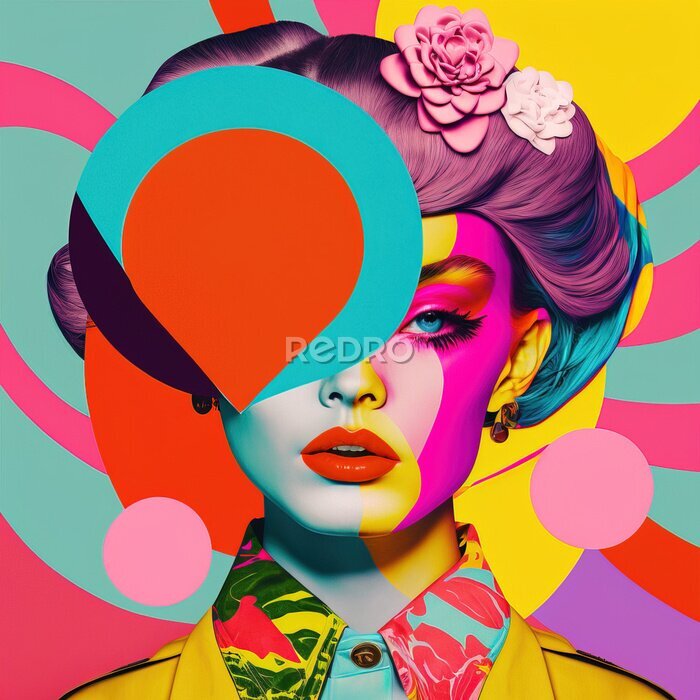 Poster Kleurrijke collage met een vrouw