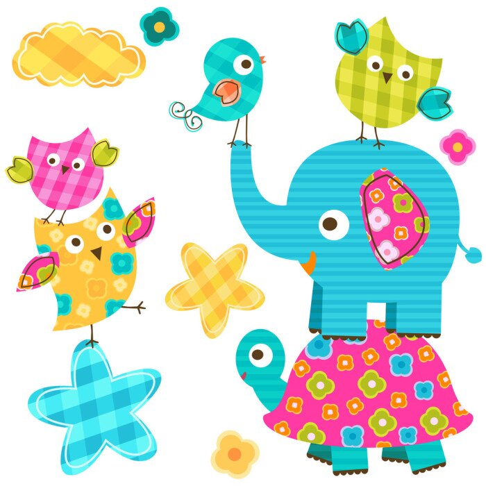 Poster Kleurrijke dieren terwijl je samen plezier hebt