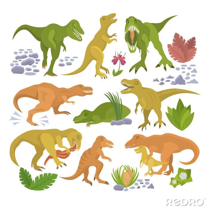 Poster Kleurrijke dinosaurussen in verschillende poses