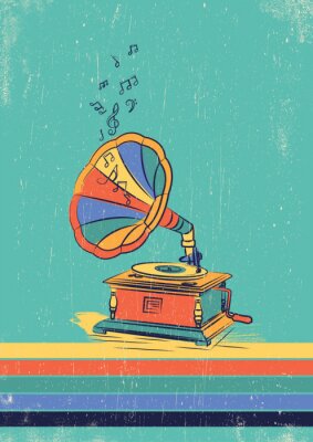 Poster Kleurrijke grammofoon