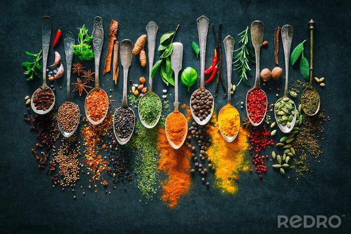 Poster Kleurrijke kruiden op lepels