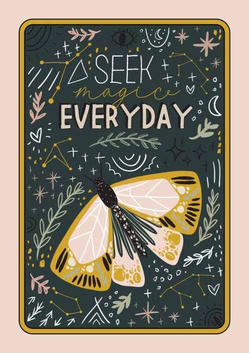 Poster Kleurrijke mot en inscripties