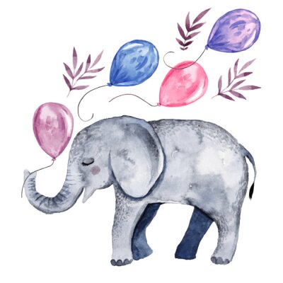 Poster Kleurrijke olifant met ballonnen