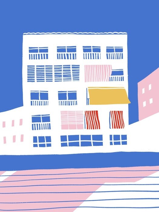 Poster Kleurrijke pastelkleurige gebouwen