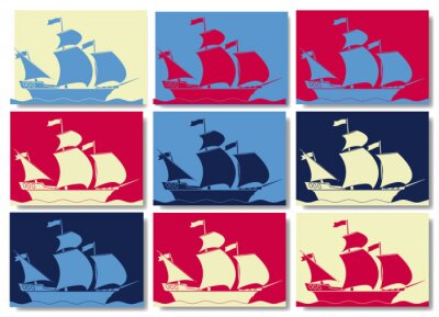 Kleurrijke prenten met zeilschepen