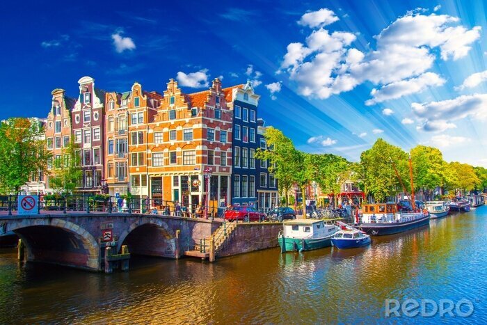 Poster Kleurrijke stad Amsterdam