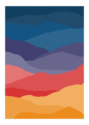 Poster Kleurrijke verticale achtergrond of kaartsjabloon met abstracte golven of lagen heldere kleuren. Achtergrond met woestijn of berglandschap. Creatieve vectorillustratie in eigentijdse kunststijl.