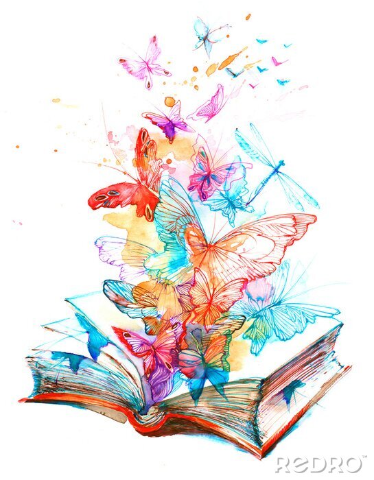 Poster Kleurrijke vlinders die uit het boek vliegen