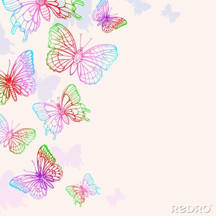 Poster Kleurrijke vlinders op een lichte achtergrond