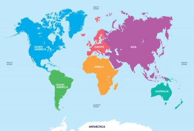 Kleurrijke wereldkaart van continenten