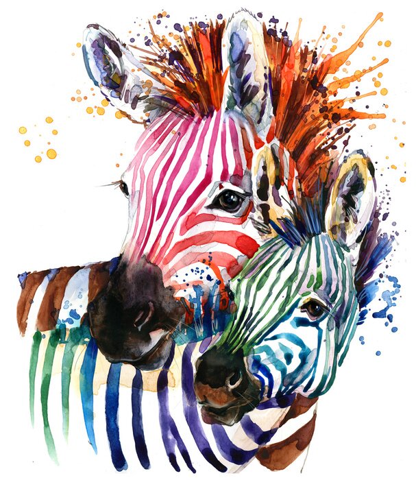 Poster Kleurrijke zebra's in aquarel