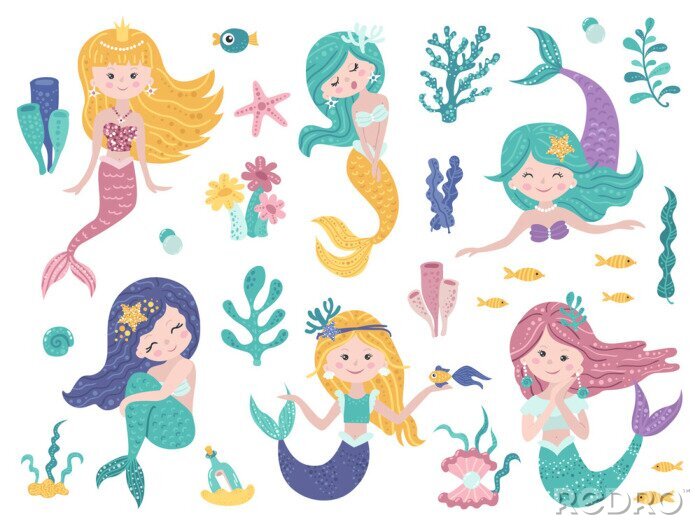 Poster Kleurrijke zeemeerminnen in verschillende poses