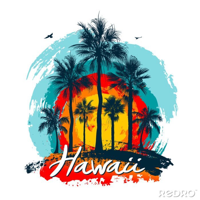 Poster Kleurrijke zonsondergang in Hawaï